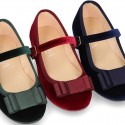 VELVET canvas OKAA Girl Mary Janes with bow and buckle fastening.