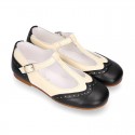 T-strap little Girl Mary Janes combined in soft nappa leather.