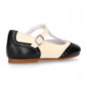 T-strap little Girl Mary Janes combined in soft nappa leather.