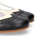 T-strap little Girl Mary Janes combined in soft nappa leather.