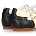 T-strap little Girl Mary Janes combined in soft nappa leather.