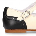 T-strap little Girl Mary Janes combined in soft nappa leather.