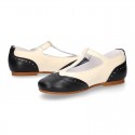 T-strap little Girl Mary Janes combined in soft nappa leather.