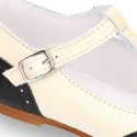 T-strap little Girl Mary Janes combined in soft nappa leather.