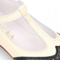 T-strap little Girl Mary Janes combined in soft nappa leather.