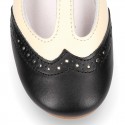 T-strap little Girl Mary Janes combined in soft nappa leather.