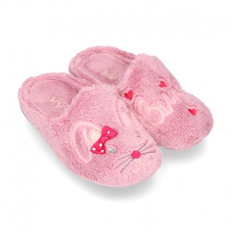 LITTLE RABBIT design Wool effect cloth Home shoes with clog design.