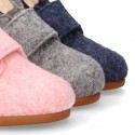 Wool felt kids bootie home shoes with hook and loop strap and little RABBIT design.