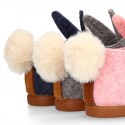 Wool felt kids bootie home shoes with hook and loop strap and little RABBIT design.