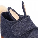 Wool felt kids bootie home shoes with hook and loop strap and little RABBIT design.