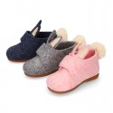 Wool felt kids bootie home shoes with hook and loop strap and little RABBIT design.