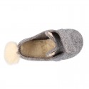 Wool felt kids bootie home shoes with hook and loop strap and little RABBIT design.