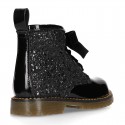 ROCK style patent leather kids boots with GLITTER in new colors and velvet ties closure.