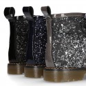 ROCK style patent leather kids boots with GLITTER in new colors and velvet ties closure.