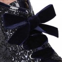 ROCK style patent leather kids boots with GLITTER in new colors and velvet ties closure.