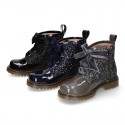 ROCK style patent leather kids boots with GLITTER in new colors and velvet ties closure.