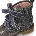 ROCK style patent leather kids boots with GLITTER in new colors and velvet ties closure.