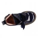 ROCK style patent leather kids boots with GLITTER in new colors and velvet ties closure.