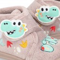 Little kids DINOSAURS design wool cotton home bootie shoes laceless.