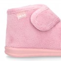 Wool knit kids Bootie home shoes with hook and loop strap and little CAT design.