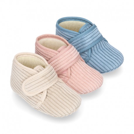 BABY corduroy home bootie shoes laceless. V324 OkaaSpain
