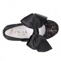 BLACK GLITTER classic Mary Jane shoes with hook and loop strap and BOW.