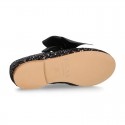 BLACK GLITTER classic Mary Jane shoes with hook and loop strap and BOW.