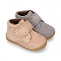 SUEDE leather OKAA FLEX kids Bootie shoes laceless with fur lining and with toe cap.