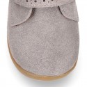 SUEDE leather OKAA FLEX kids Bootie shoes laceless with fur lining and with toe cap.