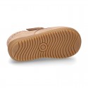 SUEDE leather OKAA FLEX kids Bootie shoes laceless with fur lining and with toe cap.