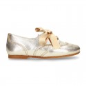 LAMINATED GOLD leather Girl Laces up shoes with silk laces.