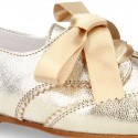 LAMINATED GOLD leather Girl Laces up shoes with silk laces.