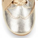 LAMINATED GOLD leather Girl Laces up shoes with silk laces.