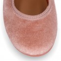 Velvet canvas little Girl Mary Jane shoes with hook and loop strap and BOW in NUDE color.