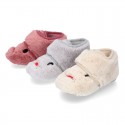 Kids little RABBIT wool cotton home bootie shoes laceless.