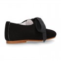 BLACK SOFT SUEDE leather Kids Laces up shoes with laces.