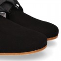 BLACK SOFT SUEDE leather Kids Laces up shoes with laces.