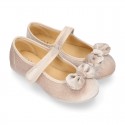 Shiny Velvet canvas girl Mary Jane shoes with RIBBON design.