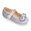 Shiny Velvet canvas girl Mary Jane shoes with RIBBON design.