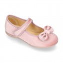 Shiny Velvet canvas girl Mary Jane shoes with RIBBON design.