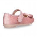 Shiny Velvet canvas girl Mary Jane shoes with RIBBON design.