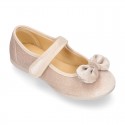 Shiny Velvet canvas girl Mary Jane shoes with RIBBON design.