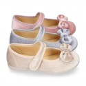 Shiny Velvet canvas girl Mary Jane shoes with RIBBON design.