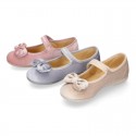 Shiny Velvet canvas girl Mary Jane shoes with RIBBON design.