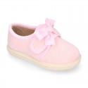 Girl Soft Wool knit home shoes with hook and loop strap closure with RIBBON design.