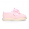 Girl Soft Wool knit home shoes with hook and loop strap closure with RIBBON design.