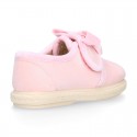 Girl Soft Wool knit home shoes with hook and loop strap closure with RIBBON design.