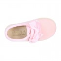 Girl Soft Wool knit home shoes with hook and loop strap closure with RIBBON design.