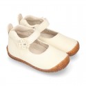 SOFT Rustic Nappa leather OKAA ECO Girl Mary Jane shoes laceless and with toe cap.