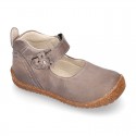 SOFT Rustic Nappa leather OKAA ECO Girl Mary Jane shoes laceless and with toe cap.